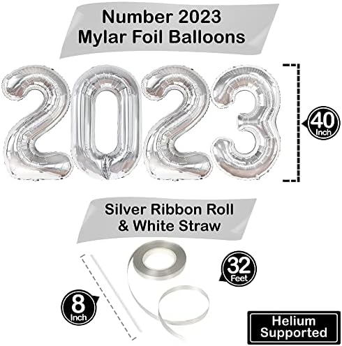 Katchon, Black and Gold Conftici 2023 - Silver 2023 Balloons Balloons - 40 אינץ '| מזל טוב גראד קונפטי